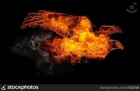 Fire Eagle Isolated on the Black Background. Computer Graphics.
