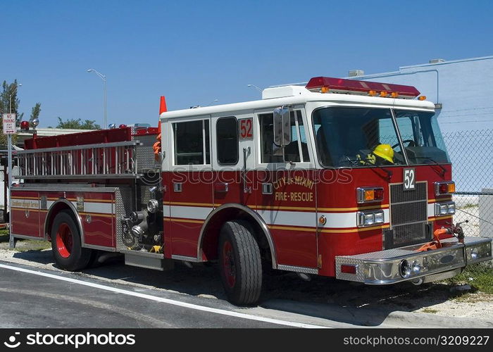 Fire engine parked at the roadside