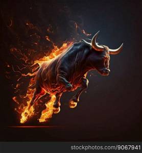 Fire flame bull on black background. Generative AI. High quality illustration. Fire flame bull on black background. Generative AI