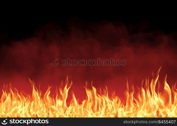 Fire flames blazing and smoke on black background