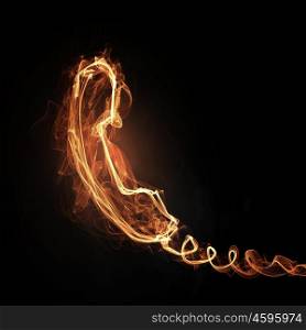 Fire glowing phone icon on dark background. Hot line light icon