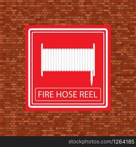 Fire Hose Reel Icon on Orange Brick Wall.. Fire Hose Reel Icon on Orange Brick Wall