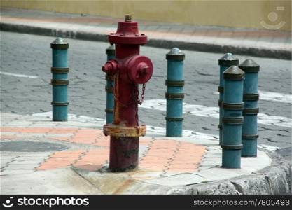 Fire hydrants on the corner of streets in the city