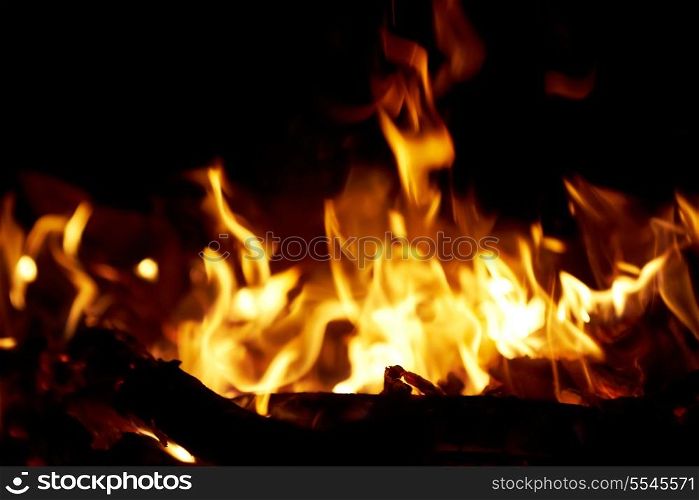 Fire in fireplace. Abstract bonfire with flame