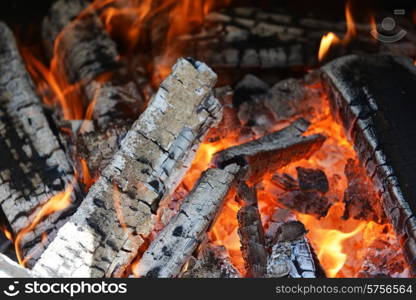 fire in fireplace close up