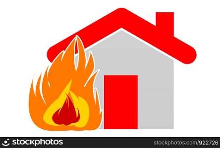 Fire insurance concept with burning house, 3D rendering