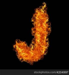 Fire letter J on a black background