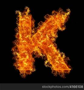 Fire letter K on a black background