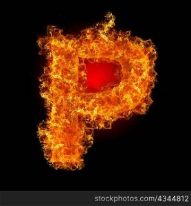 Fire letter P on a black background