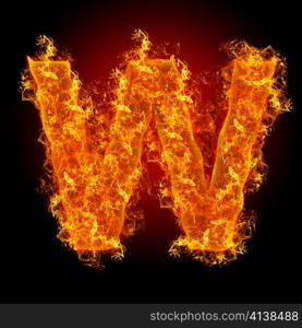 Fire letter W on a black background