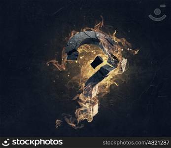 Fire question mark. Background conceptual image with fire question mark
