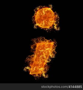 Fire semicolumn letter on a black background