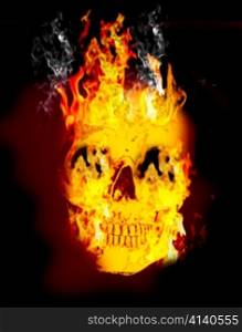 Fire skull on dark black dackground