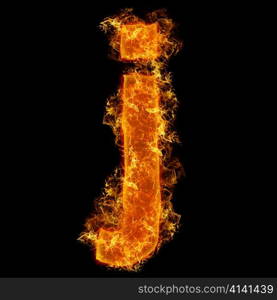 Fire small letter J on a black background