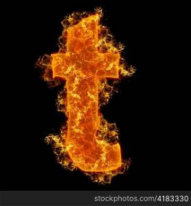 Fire small letter T on a black background