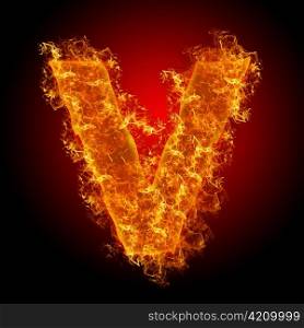 Fire small letter V on a black background