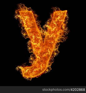 Fire small letter Y on a black background