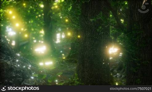 firefly flying in green forest. Firefly Flying in the Forest
