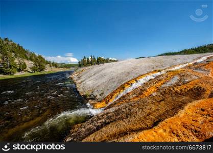 Firehole River, Yellowstone National Park, Wyoming. Firehole River near Grand Prismatic Spring in Yellowstone National Park, Wyoming, USA