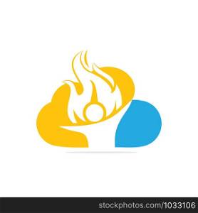 Fireman and cloud vector logo design. Red flame character logotype. Vector logo combination of a man and fire.