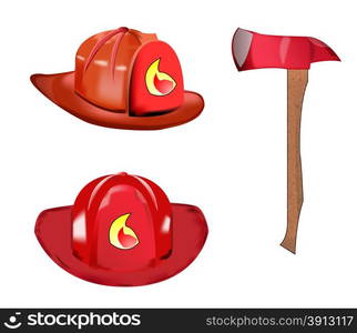 Fireman helmet and axe