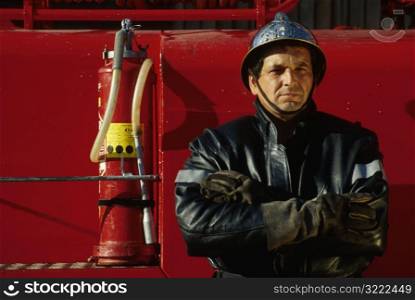 Fireman in Front of Truck