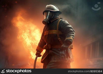 Fireman with helmet. Flame rescue. Fictional person. Generate Ai. Fireman with helmet. Generate Ai