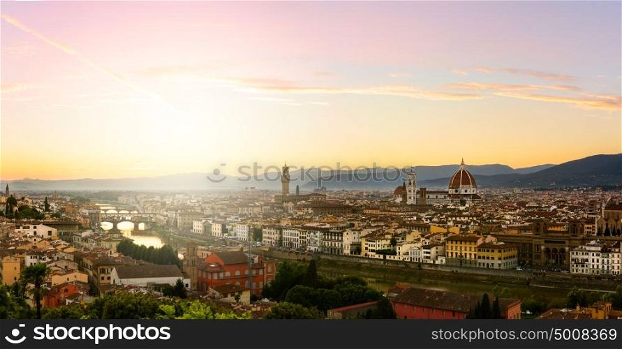 Firenze summer sunset. Florence summer sunset panoramic view, Tuscany, Italy