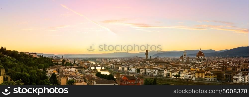 Firenze summer sunset. Florence summer sunset panoramic view, Tuscany, Italy