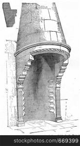 Fireplace building mastery of the Cathedral of Le Puy-en-Velay, vintage engraved illustration. Industrial encyclopedia E.-O. Lami - 1875.