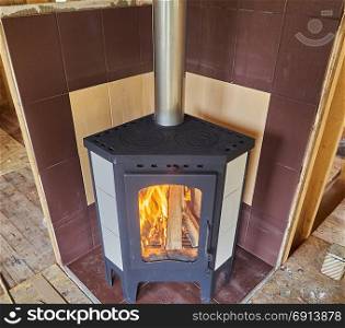 fireplace in the newly built frame house