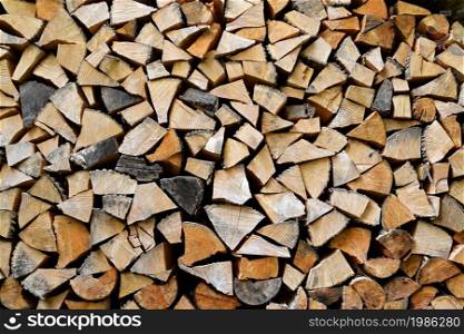 Firewood background. Chopped wood ready for winter