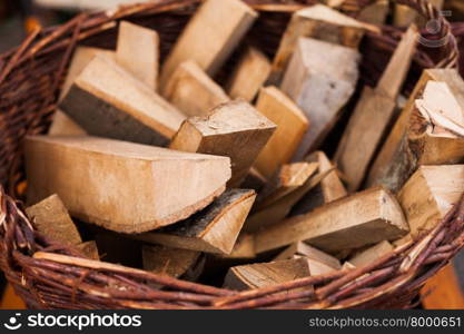 Firewood in a basket for heating a traditional oven