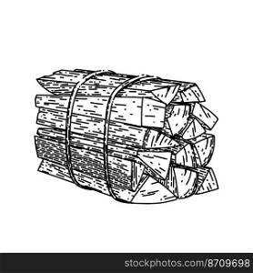 firewood pile hand drawn vector. wood fire, fireplace log, tree energy, timber stack, wooden material, fuel trunk firewood pile sketch. isolated black illustration. firewood pile sketch hand drawn vector