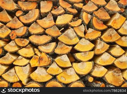 Firewood stack, logs are drying up outdoors