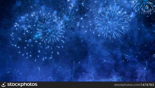 Firework celebrate anniversary happy new year 2020, 4th of july holiday festival. colorful firework in the night time to celebrate national holiday. countdown to new year 2020 party time event.