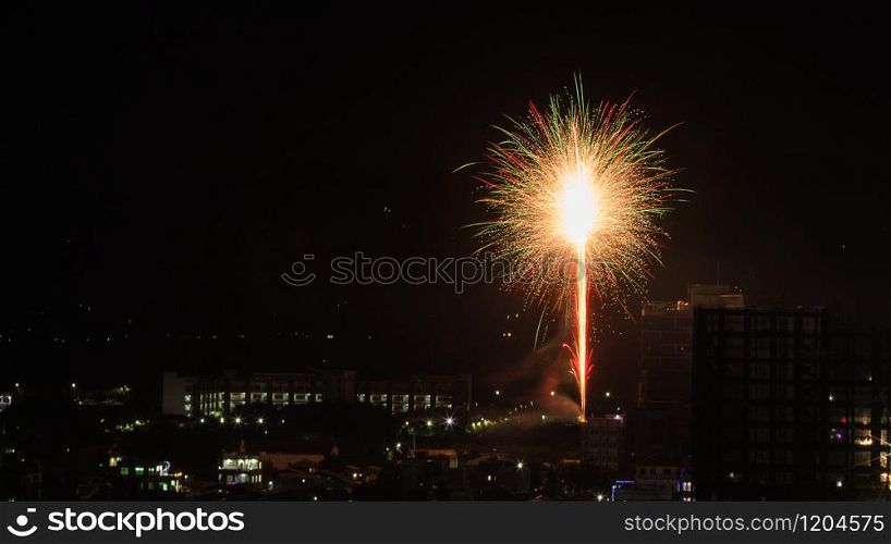 Firework colorful on night city view