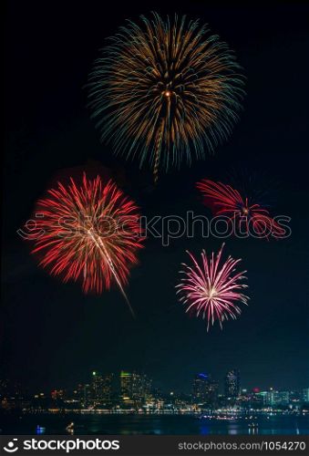 Firework Show at Pattaya of Thailand City Night