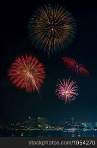 Firework Show at Pattaya of Thailand City Night