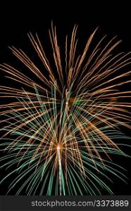 Firework streaks in the night sky during celebrations.