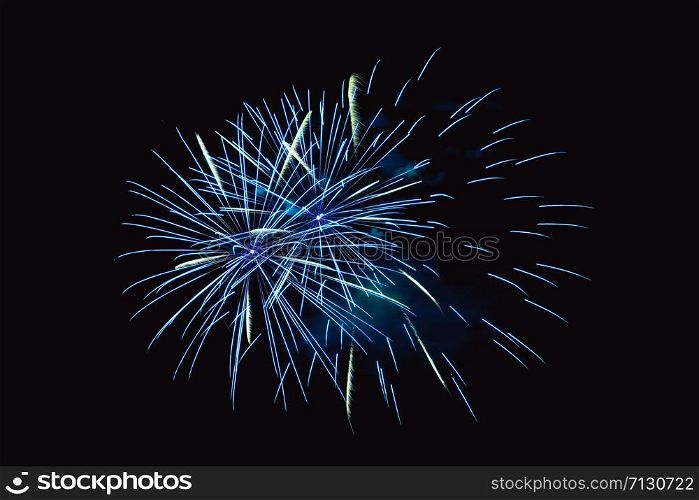 Fireworks abstract on dark background.Colorful firework on the night sky. New Year celebration fireworks. Abstract firework on black background with free space for text