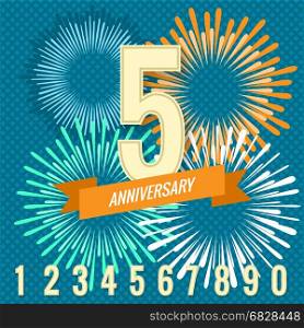 Fireworks and numbers anniversary banners. Anniversary celebration banner with fireworks and numbers. Vector illustration