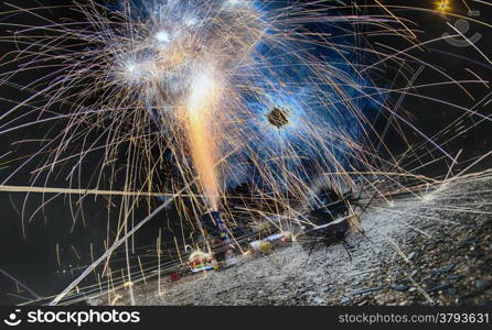 fireworks at home in a driveway