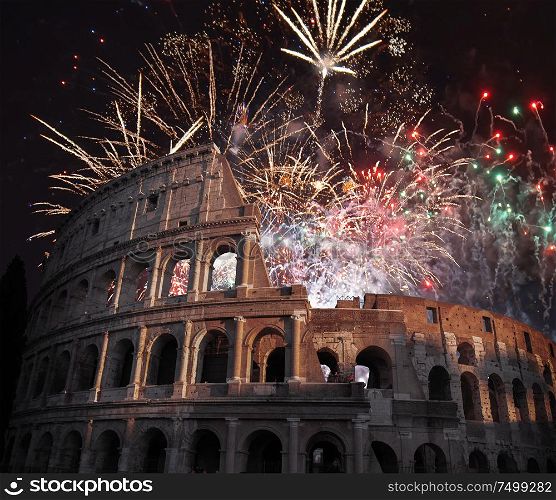 Fireworks at the Coliseum. Celebrating the new year 2020.