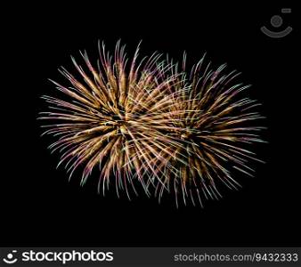 Fireworks display isolated on black background for celebration and anniversary