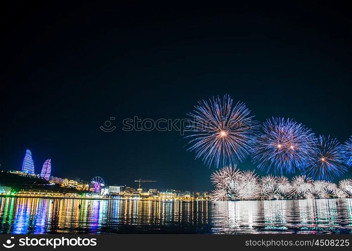 Fireworks in Baku Azerbaijan on Independence day