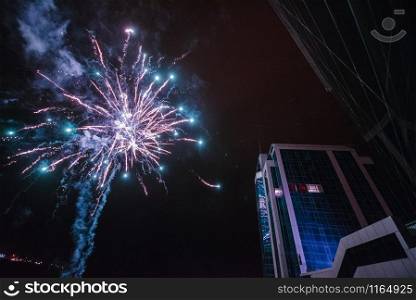 Fireworks in the night sky. Multicolored fireworks. Fireworks in the night sky. Multicolored fireworks at night