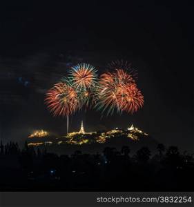 Fireworks over Phra Nakhon Khiri Historical Park (Khao Wang palace) in petchaburi, Thailand