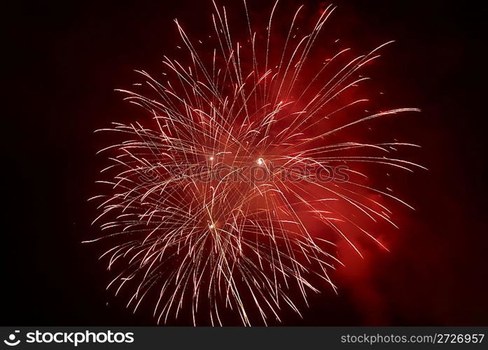 Fireworks, salute on the black sky background