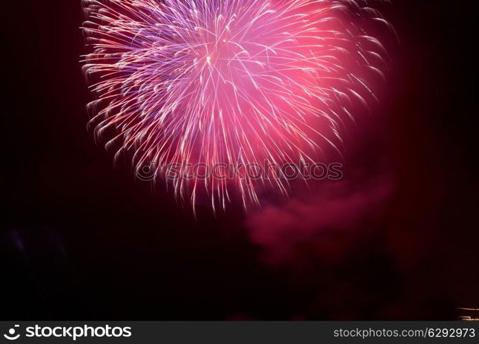 Fireworks, salute on the black sky background